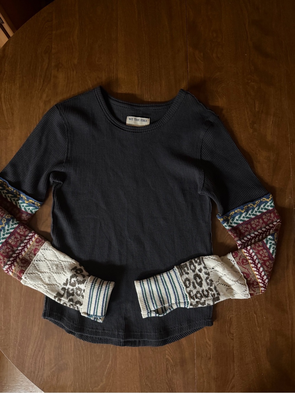 We The Free Long Sleeve Thermal Top with Patterned Sleeves